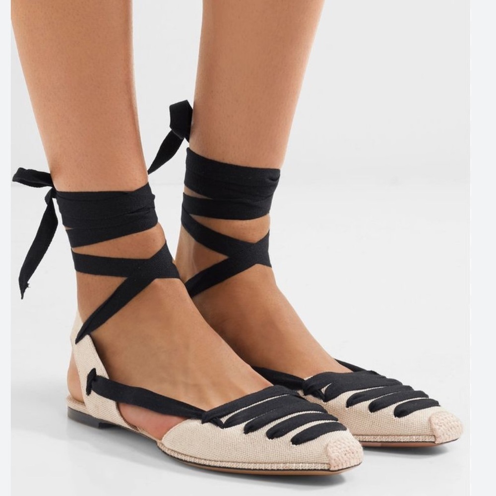 Altuzarra D'Orsay Leather Lace Up Espadrilles Ankle Flats Neutral Canvas Shoe 9